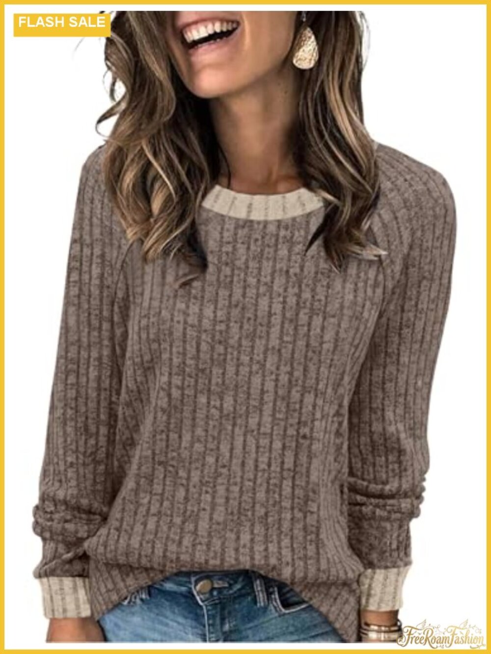 WIHOLL Women's Long Sleeve Tunic Sweater Lightweight Color Block Pullover